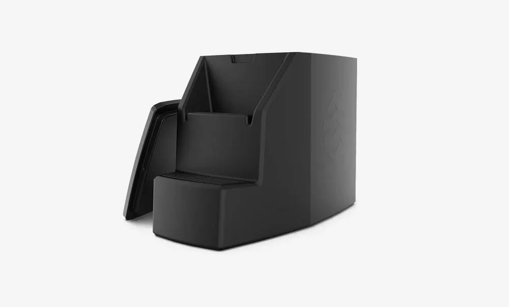 Ice Barrel 500 cold plunge tub in dark gray, angled profile