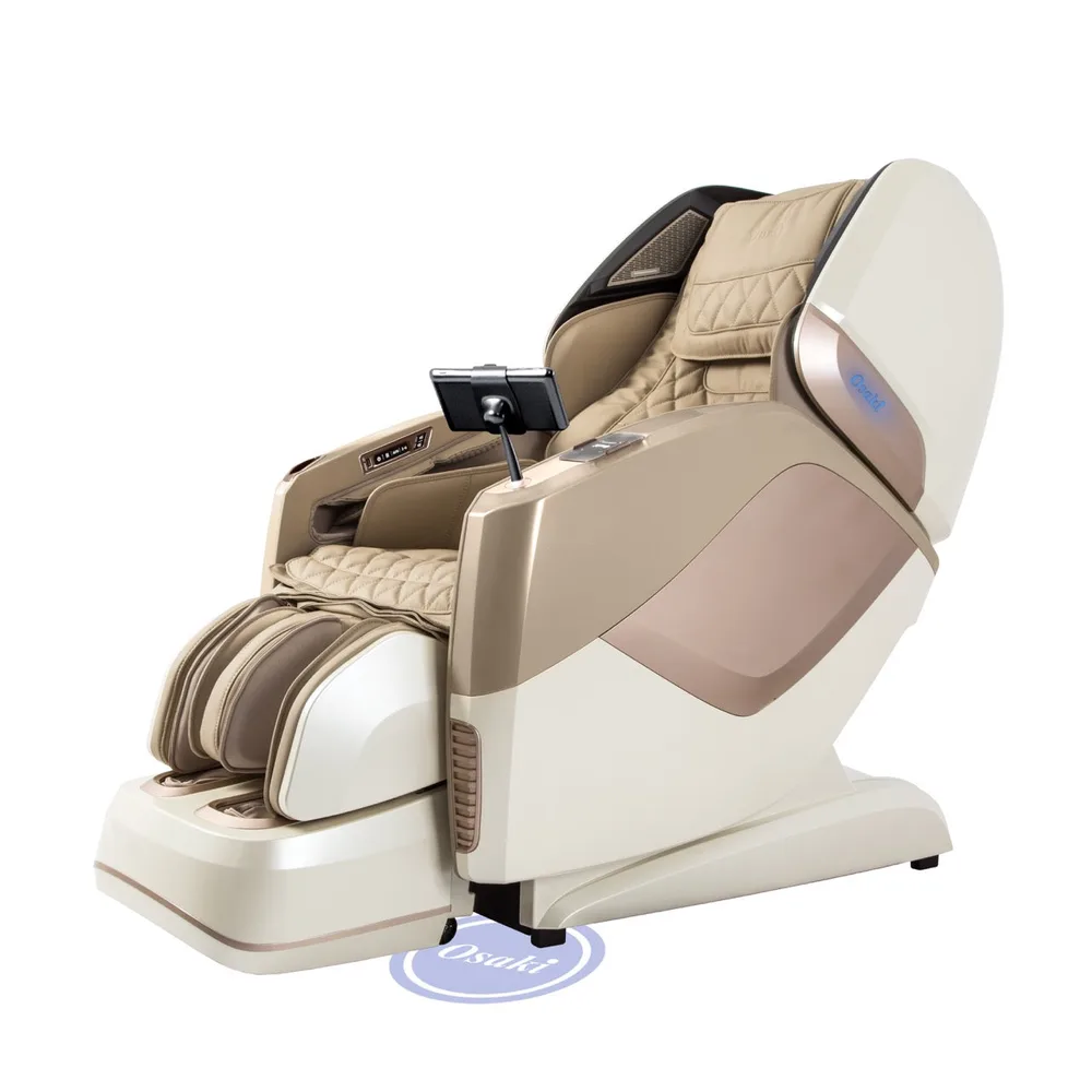Osaki OS-4D Pro Maestro LE massage chair in taupe and beige, front three-quarter view